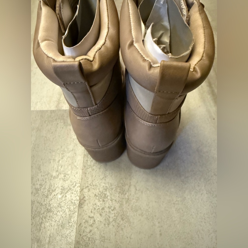 JustFab Tan Lace Up Boots with Rugged Sole - Picture 4 of 7